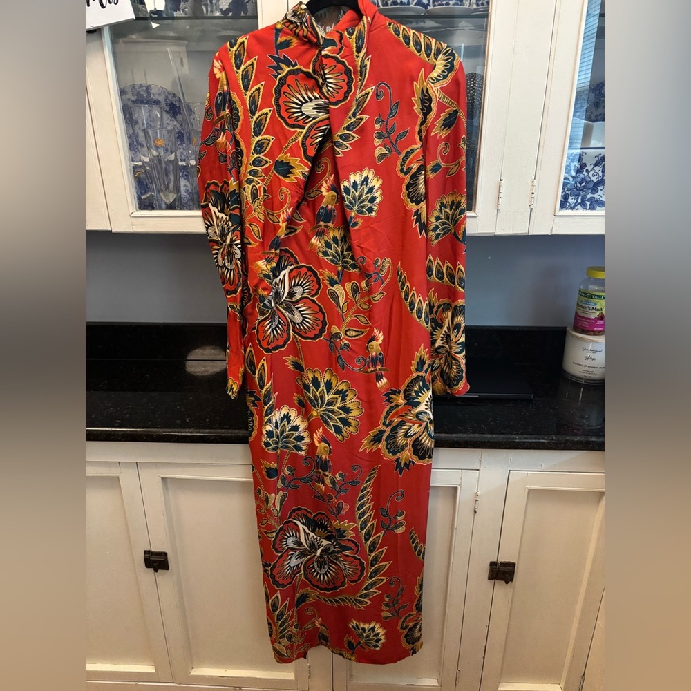 Farm Rio Floral Red Cutout Midi Dress